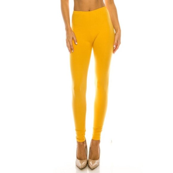 One Size Women's Comfort Stretch Soft Solid Print 3" High Waist Active YELLOW - Picture 2 of 2